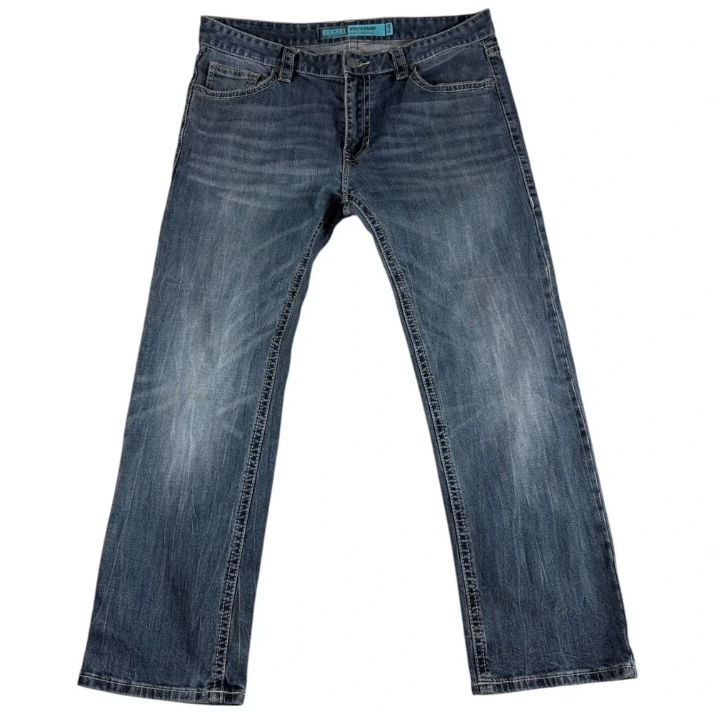 Rock & Roll Revolver Slim Straight Leg Jeans Mens 36x30 Blue Denim Cotton Casual